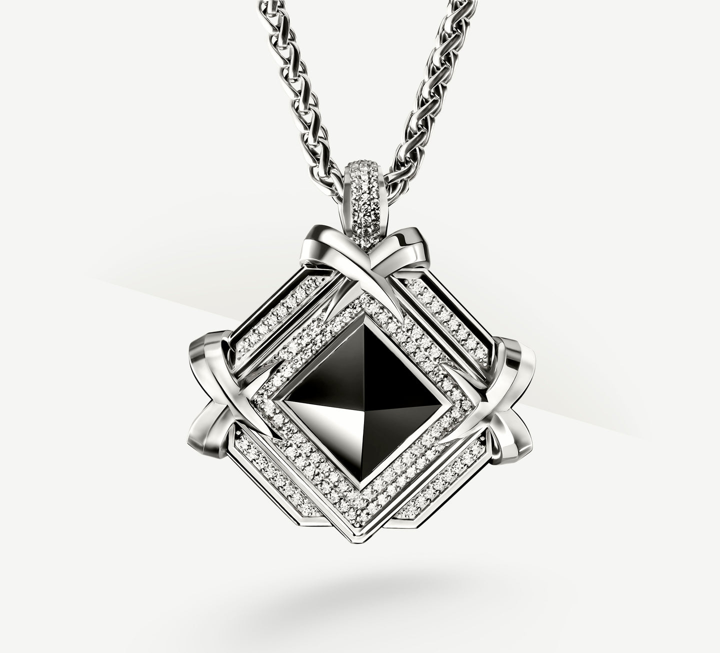 Large Black Onyx Pyramid Pendant<br>w/Pavé Diamonds & Talon Details