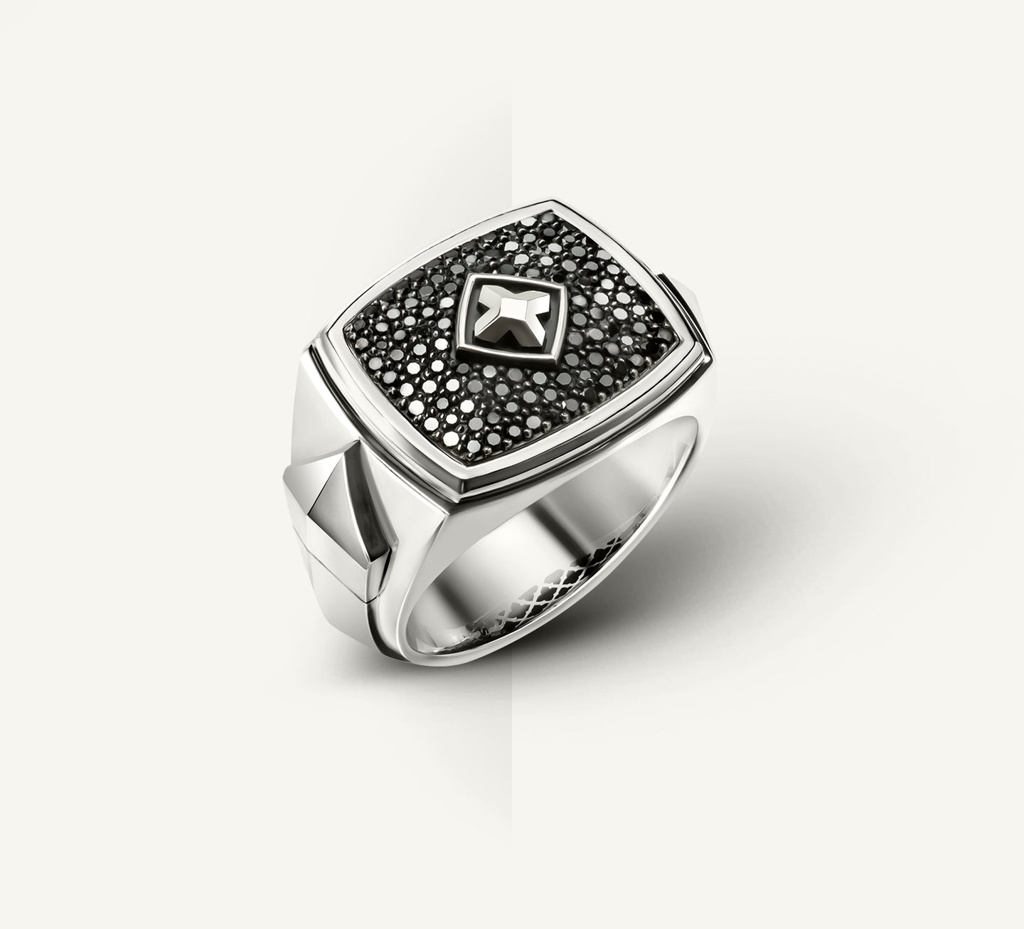 Arrow Signet Ring<br>Black Pavé Diamonds