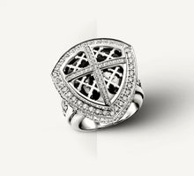 Load image into Gallery viewer, REGAL Cross &amp; Shield Signet Ring&lt;br&gt;in Sterling Silver&lt;br&gt;Black Onyx / Pavé-Set Diamonds
