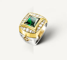 Load image into Gallery viewer, The Grand Signet Ring&lt;br&gt;Diamonds / Emerald &amp; Mixed Metals
