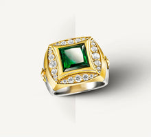 Load image into Gallery viewer, The Grand Signet Ring&lt;br&gt;Diamonds / Emerald &amp; Mixed Metals
