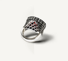 Load image into Gallery viewer, Shield Ring in Sterling Silver&lt;br&gt;Garnet Stone / Black Rhodium
