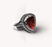 Load image into Gallery viewer, Shield Ring in Sterling Silver&lt;br&gt;Garnet Stone / Black Rhodium
