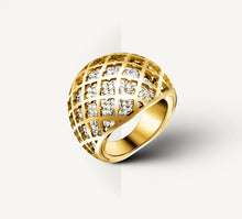 Load image into Gallery viewer, 18K Gold Domed Trellis Ring&lt;br&gt;w/Micro Pavé Diamonds
