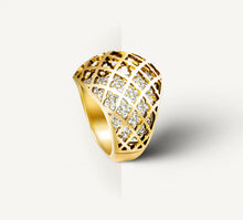 Load image into Gallery viewer, 18K Gold Domed Trellis Ring&lt;br&gt;w/Micro Pavé Diamonds
