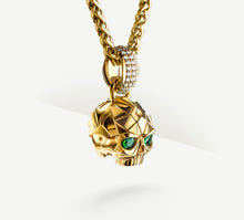 Load image into Gallery viewer, Deco Skull / 18K Gold&lt;br&gt;Pavé Diamonds / Emerald Eyes
