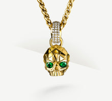 Load image into Gallery viewer, Deco Skull / 18K Gold&lt;br&gt;Pavé Diamonds / Emerald Eyes
