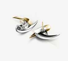 Load image into Gallery viewer, Talon Earrings&lt;br&gt;w/Trillion-Cut Diamonds&lt;br&gt;18k Gold &amp; Sterling Silver Mix
