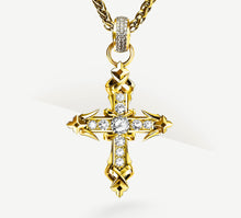 Load image into Gallery viewer, REGAL II Cross / 18K Gold&lt;br&gt;w/Pavé Diamonds / Talon Details
