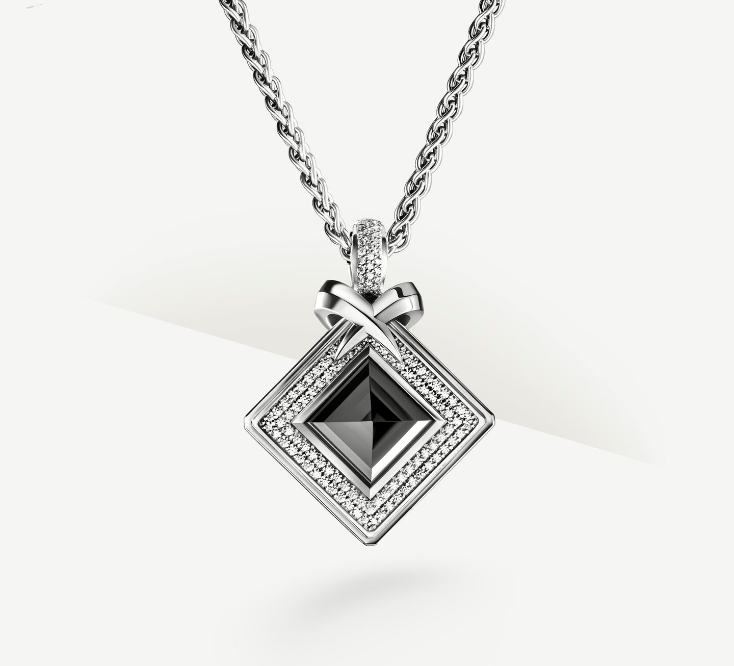 Black Onyx Pyramid Pendant<br>w/Pavé Diamonds / Talon Detail