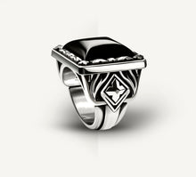 Load image into Gallery viewer, Fire &amp; Ice Signet Ring&lt;br&gt;Sterling Silver / Black Onyx
