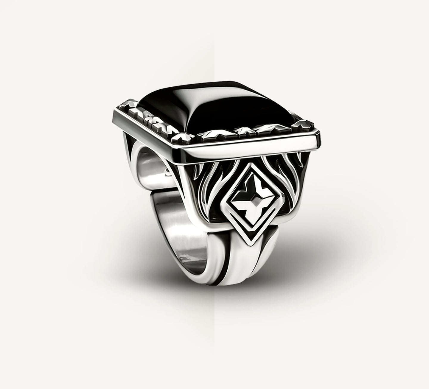 Fire & Ice Signet Ring<br>Sterling Silver / Black Onyx