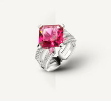 Load image into Gallery viewer, Crystal Link Band&lt;br&gt;Featured Pink Tourmaline&lt;br&gt;Sterling Silver / Pavé Diamonds
