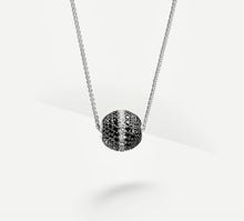 Load image into Gallery viewer, Radiant Silver Sphere Necklace&lt;br&gt;w/Black Pavé Diamonds&lt;br&gt;&amp; White Diamond Accent
