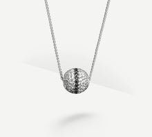 Load image into Gallery viewer, Radiant Silver Sphere Necklace&lt;br&gt;w/White Pavé Diamonds&lt;br&gt;&amp; Black Diamond Accent
