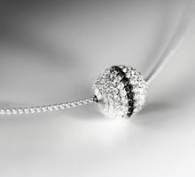 Load image into Gallery viewer, Radiant Silver Sphere Necklace&lt;br&gt;w/White Pavé Diamonds&lt;br&gt;&amp; Black Diamond Accent
