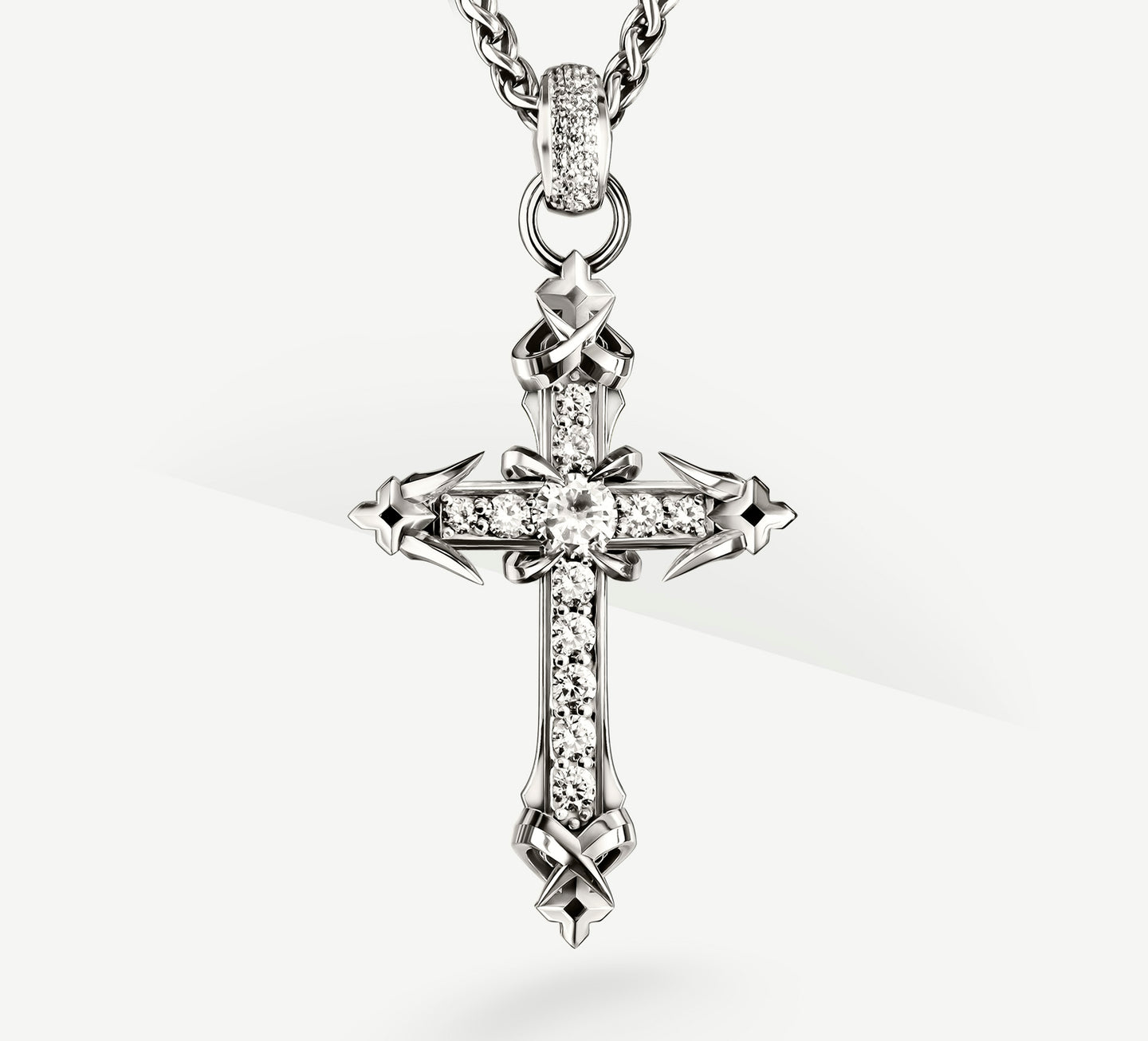 REGAL Cross w/Pavé Diamonds<br>in Sterling Silver / Talon Details