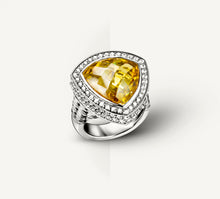 Load image into Gallery viewer, Shield Ring in Sterling Silver&lt;br&gt;Amber Citrine / Pavé Diamonds
