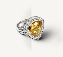 Load image into Gallery viewer, Shield Ring in Sterling Silver&lt;br&gt;Amber Citrine / Pavé Diamonds
